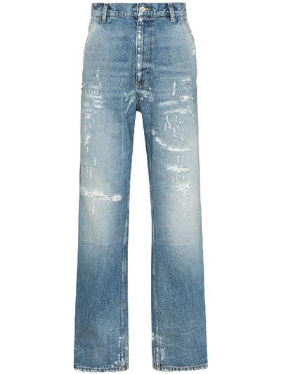 Shop Gucci Distressed-effect Straight-leg Jeans In Blue