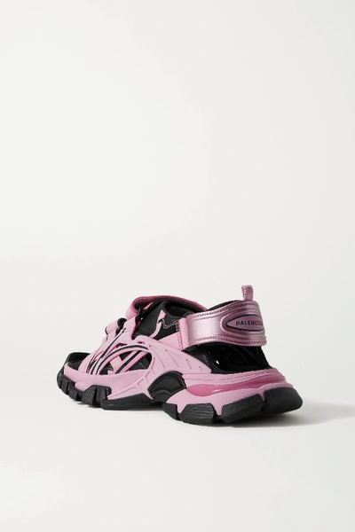 Shop Balenciaga Track Logo-detailed Leather And Rubber Sandals In Pink