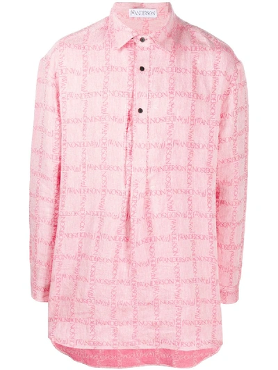 Shop Jw Anderson Checked Logo Print Shirt In Pink
