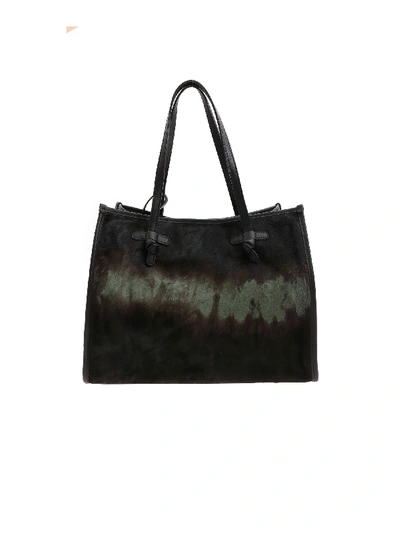Shop Gianni Chiarini Calf Hair Shopping Bag In Green And Black