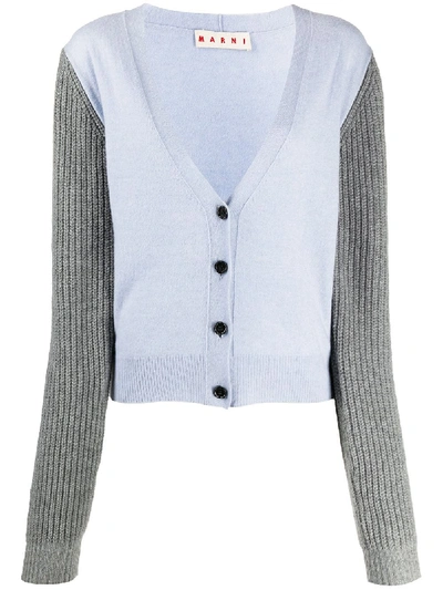 Shop Marni Contrast Sleeve Cardigan In Blue