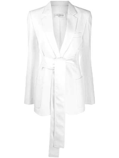 Shop Victoria Beckham Tie-waist Blazer In White