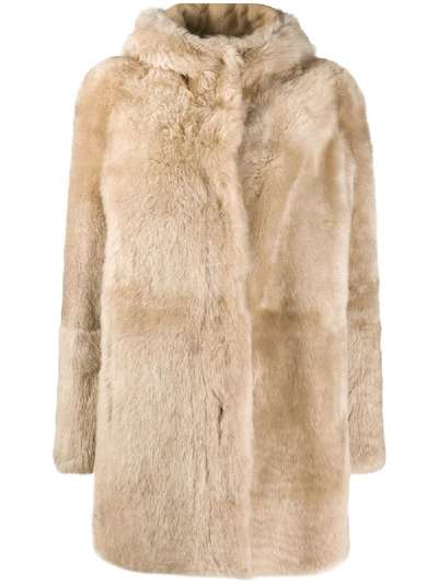 Shop Yves Salomon Hooded Fur Coat In Neutrals