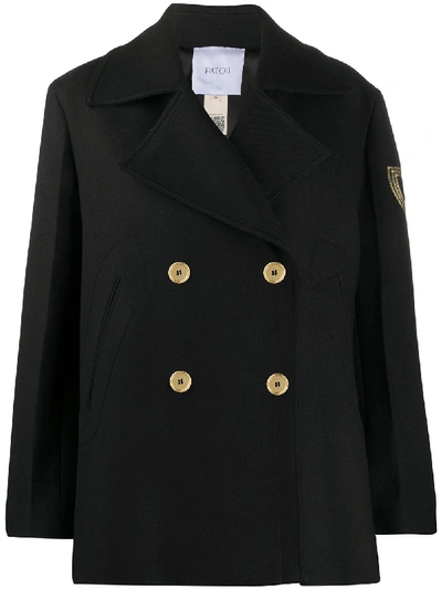 Shop Patou Logo-embroidered Wool Peacoat In Black