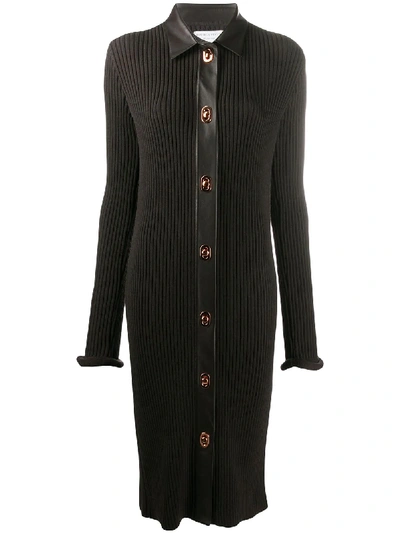 Shop Bottega Veneta Rib Knit Dress With Roll Cuff Sleeves In Brown