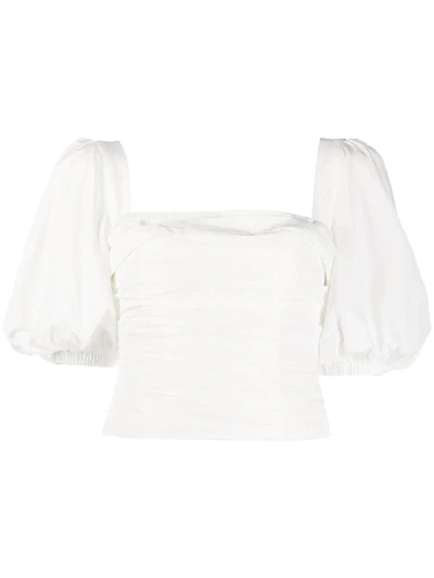 Shop Self-portrait Short Puff Sleeves Blouse In White