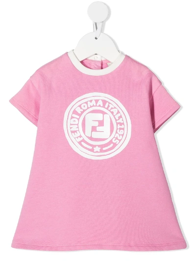 Shop Fendi Logo-print Crew-neck Dress In Pink