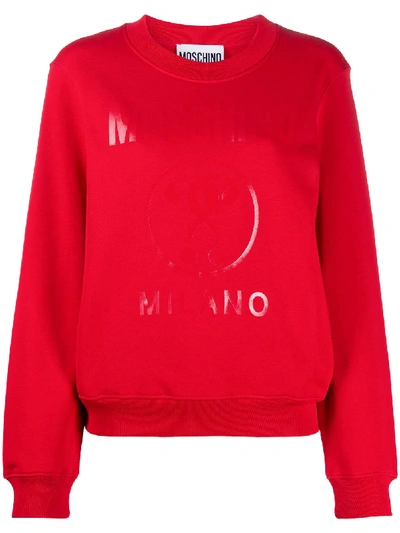 Shop Moschino Double Question Mark Crew-neck Sweatshirt In Red