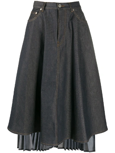 Shop Loewe Asymmetric Pleated Denim Skirt In Blue
