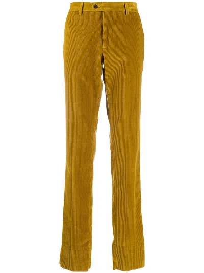 Shop Etro Corduroy Straight Leg Trousers In Yellow