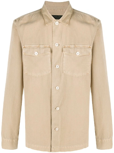 Shop Allsaints Chest-pocket Denim Shirt In Brown