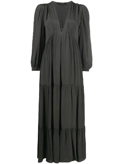 Shop Allsaints Tiered Empire-waist Dress In Grey