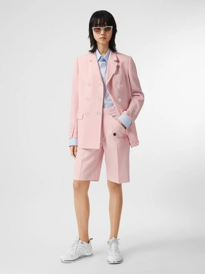 Shop Burberry Tumbled Wool Double-breasted Blazer In Soft Pink