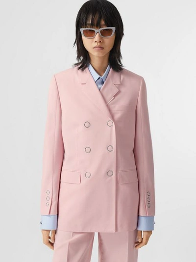 Shop Burberry Tumbled Wool Double-breasted Blazer In Soft Pink