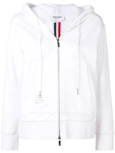 Shop Thom Browne Center-back Stripe Zip-up Hoodie In White