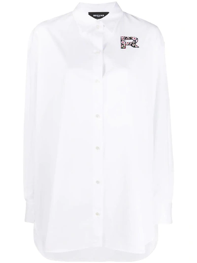 Shop Rochas Floral Logo Patch Shirt In White