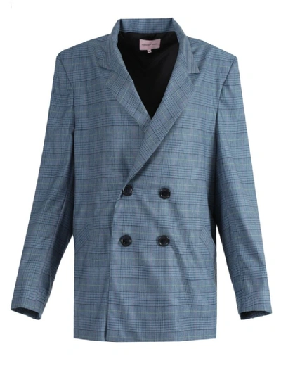 Shop Natasha Zinko Grey Wool Double Breasted Jacket In Blue