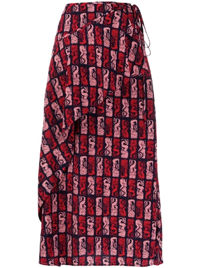 Shop Kenzo Mermaid Print Wrap Skirt In Red