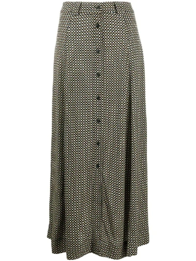 Shop Ganni Check Print Front Buttoned Skirt In Grey