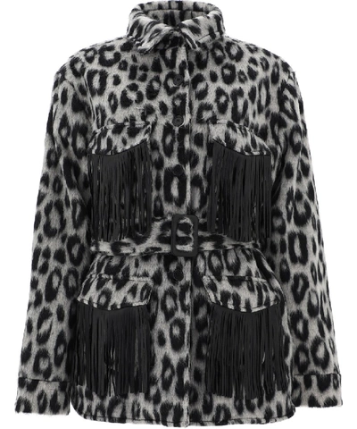 Shop Andamane Leopard Polyester Outerwear Jacket In Grey