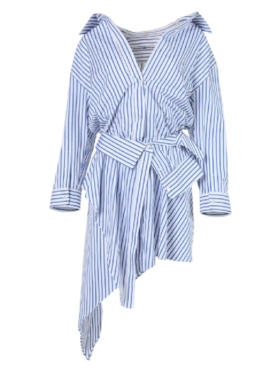 Shop Alexander Wang Blue And White Striped Deconstructed Shirt Dress