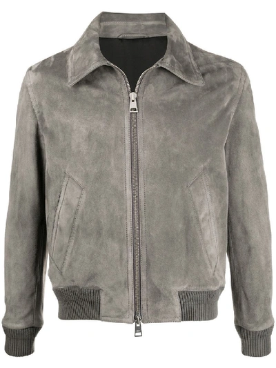 Shop Ami Alexandre Mattiussi Zipped Classic Suede Jacket In Grey