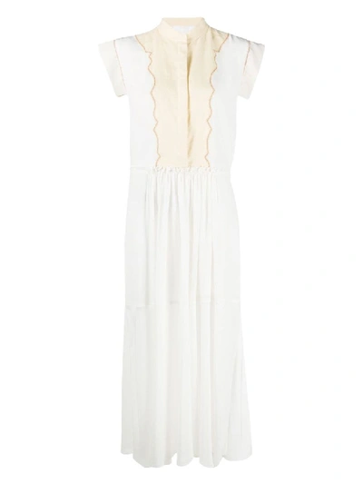 Shop Chloé White And Cream Cap Sleeve Button-down Midi Dress