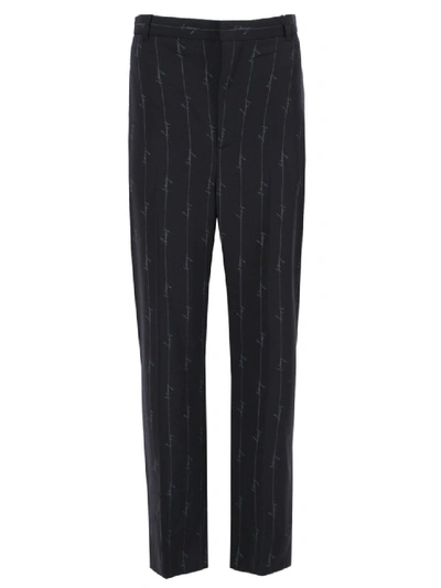 Shop Balenciaga Pinstripe Logo Baggy Trousers In Black