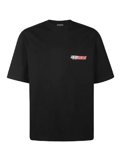 Shop Balenciaga 24 7 News Logo T-shirt In Black