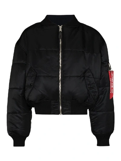 Shop Vetements Reversible Cropped Bomber Jacket In Black