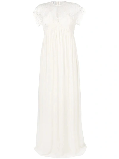 Shop Giambattista Valli Cap Sleeve Lace Insert Empire Line Maxi Dress In White