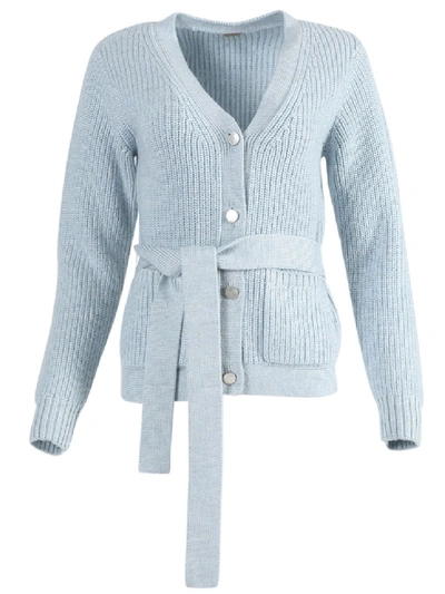 Shop Adam Lippes Blue Slouchy Wool Cardigan In White