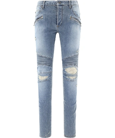 Shop Balmain Light Blue Cotton Jeans