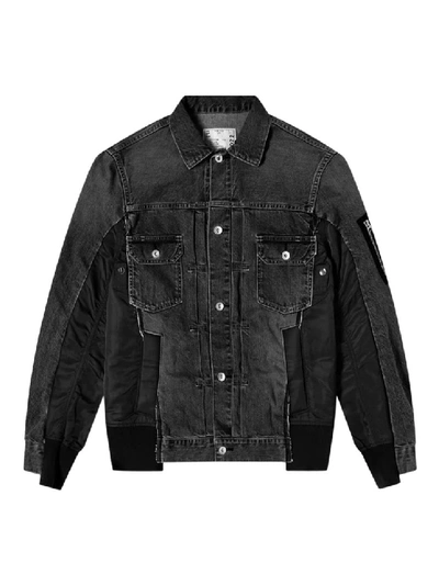 Shop Sacai Two-tone Paneled Denim Jacket In Black
