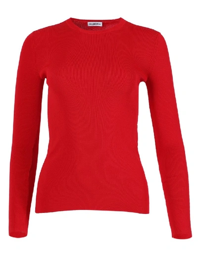 Shop Balenciaga Fitted Crewneck Knit Sweater In Red