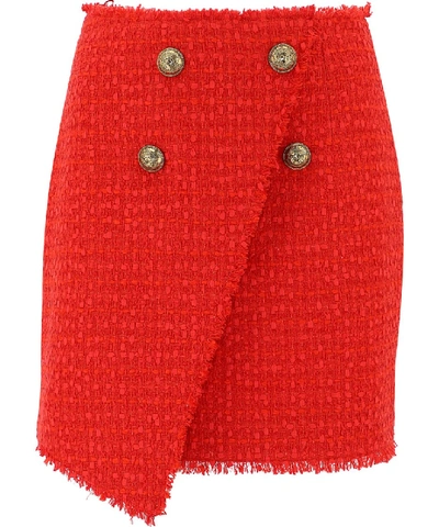 Shop Balmain Red Nylon Skirt