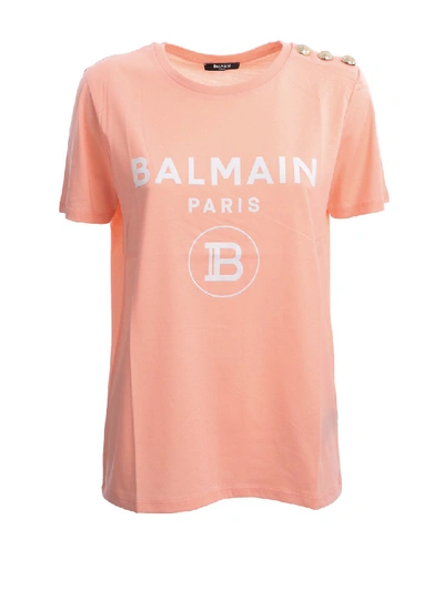 Shop Balmain Pink Cotton T-shirt