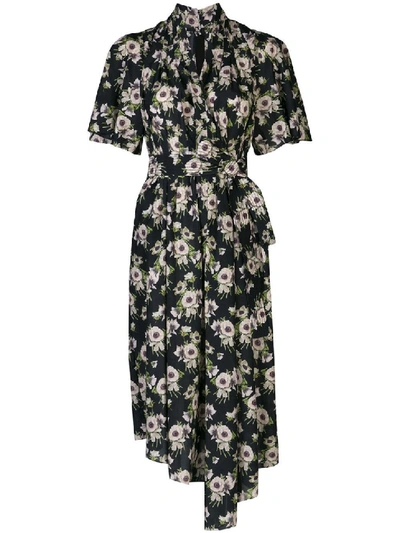 Shop Adam Lippes Floral Asymmetric Mid-length Dress In Black