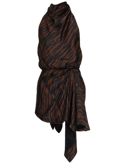Shop Attico Brow Zebra-print Mini Dress In Brown