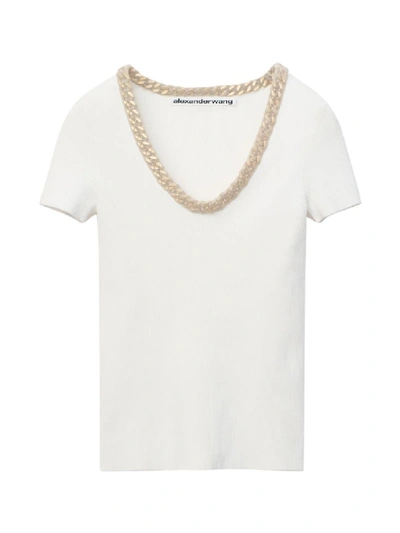 Shop Alexander Wang Chain Neckline T-shirt In White