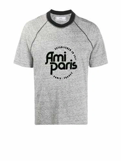 Shop Ami Alexandre Mattiussi Grey 'paris' Logo T-shirt