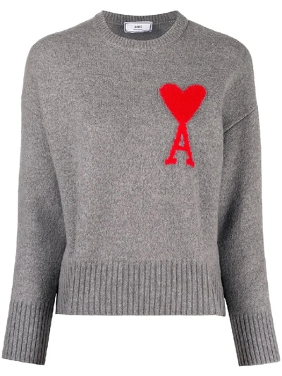 Shop Ami Alexandre Mattiussi Oversized Ami De Coeur Jumper In Grey