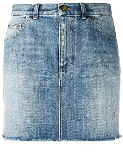 Shop Saint Laurent Classic Blue Denim Skirt