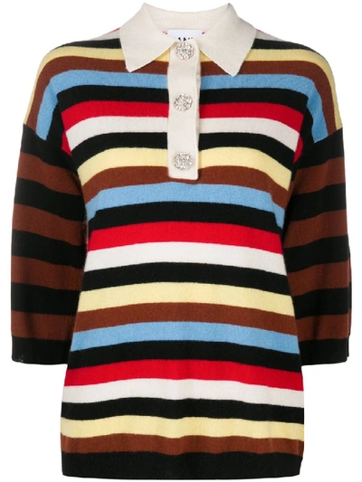 Shop Ganni Striped Polo T-shirt In Multicolor