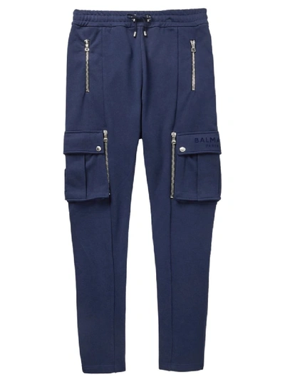 Shop Balmain Drawstring Zip-detail Sweatpants In Blue