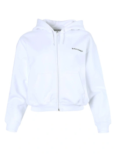 Shop Balenciaga Cropped Zip Up Hoodie In White