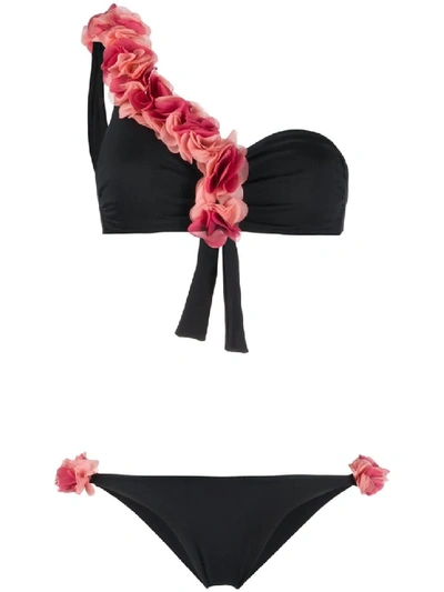 Shop La Reveche Adele One-shoulder Bikini Set In Black