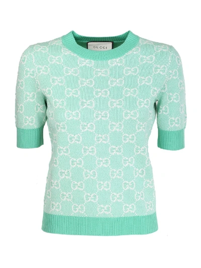 Shop Gucci White/green Wool T-shirt In Blue