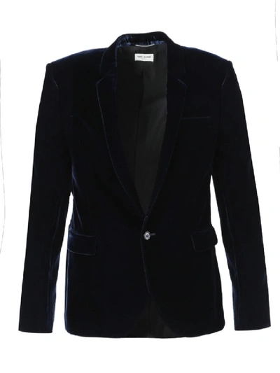 Shop Saint Laurent Navy Tailored Blazer Jacket In Black