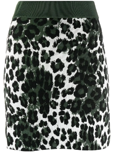 Shop Kenzo Knitted Leopard Print Skirt In Green
